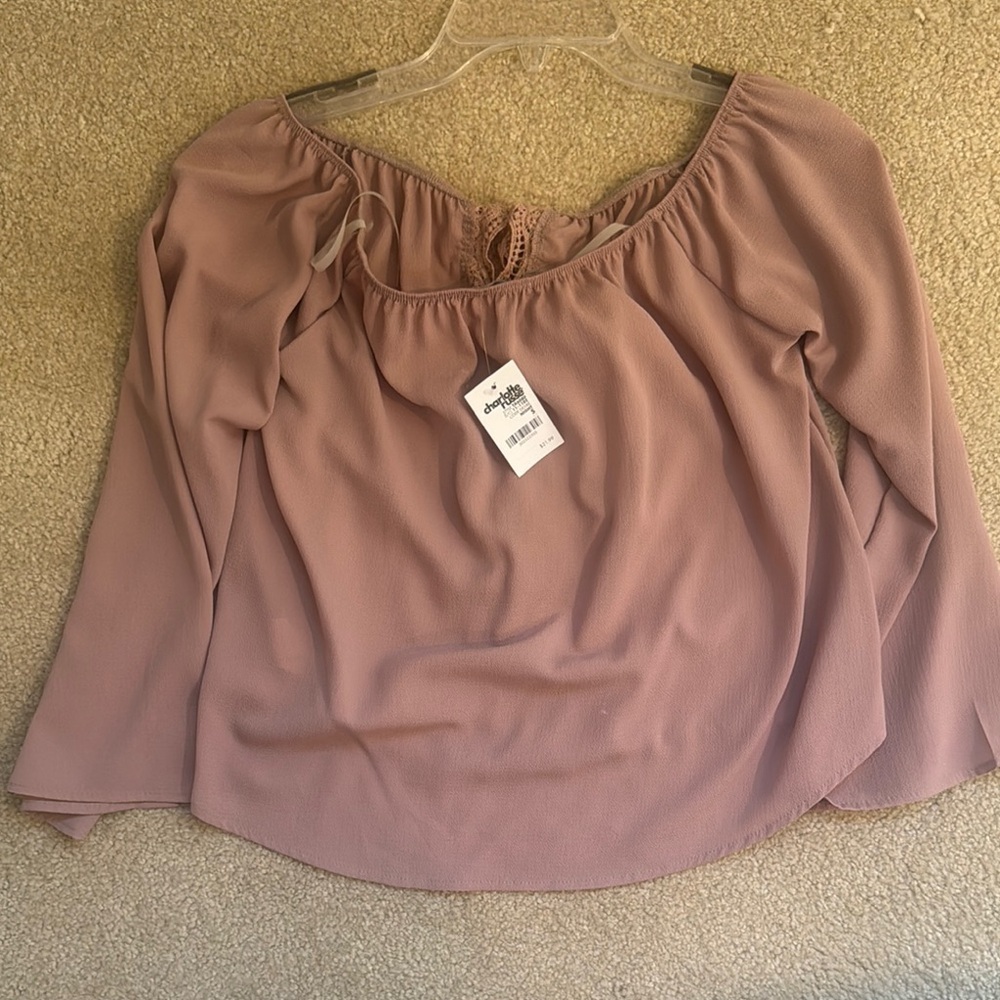 Charlotte Russe Purple Ruched 3/4 Sleeve Blouse - Picture 1 of 4